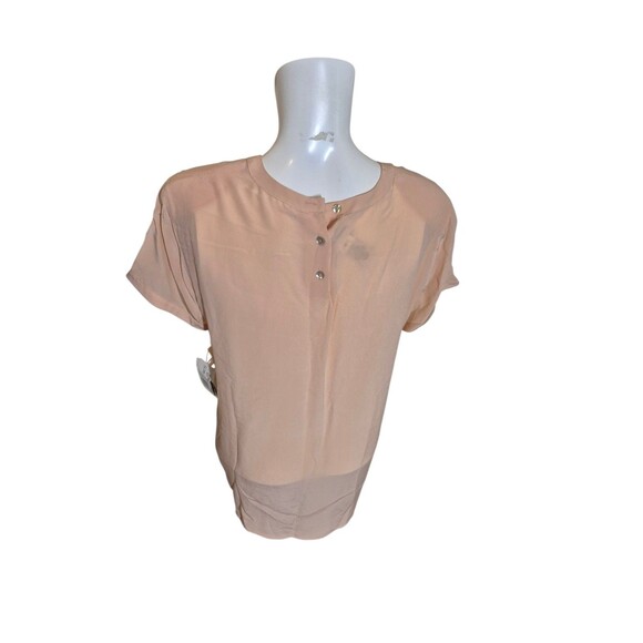 Rena Rowen VTG 90s Y2K Silk Crepe Blouse Mother of Pearl Buttons Peach Pink Sz M - Picture 3 of 6